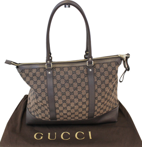 Gucci GG Canvas - Gucci Shoulder Handbag Dark Brown leather