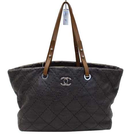 CHANEL Dark Brown Glazed Leather On the Road Tote Bag