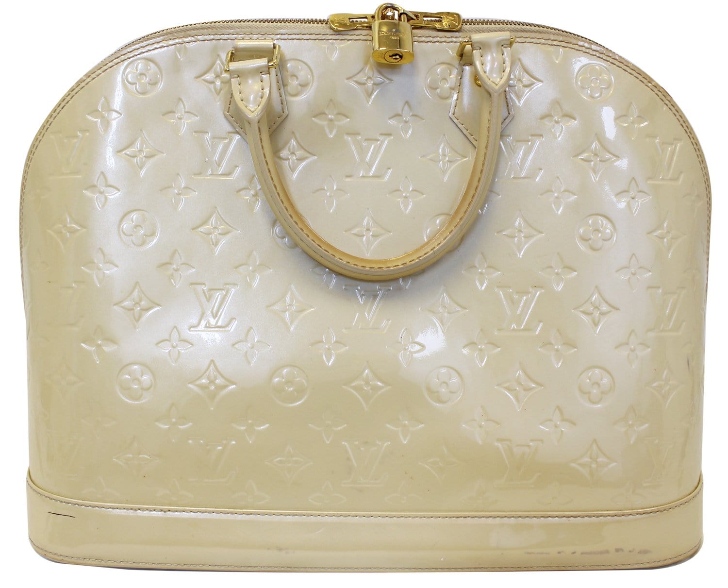 Louis Vuitton Alma GM Monogram Vernis Satchel Bag Cream