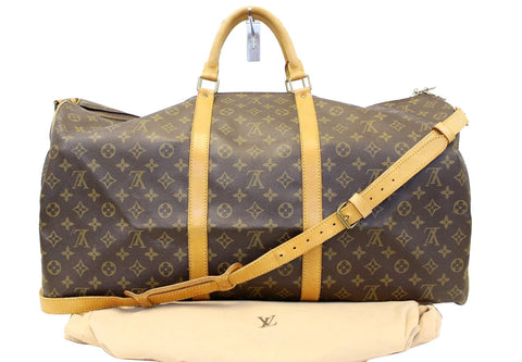 LOUIS VUITTON Monogram Canvas Brown Keepall 60 Bandouliere Travel Bag