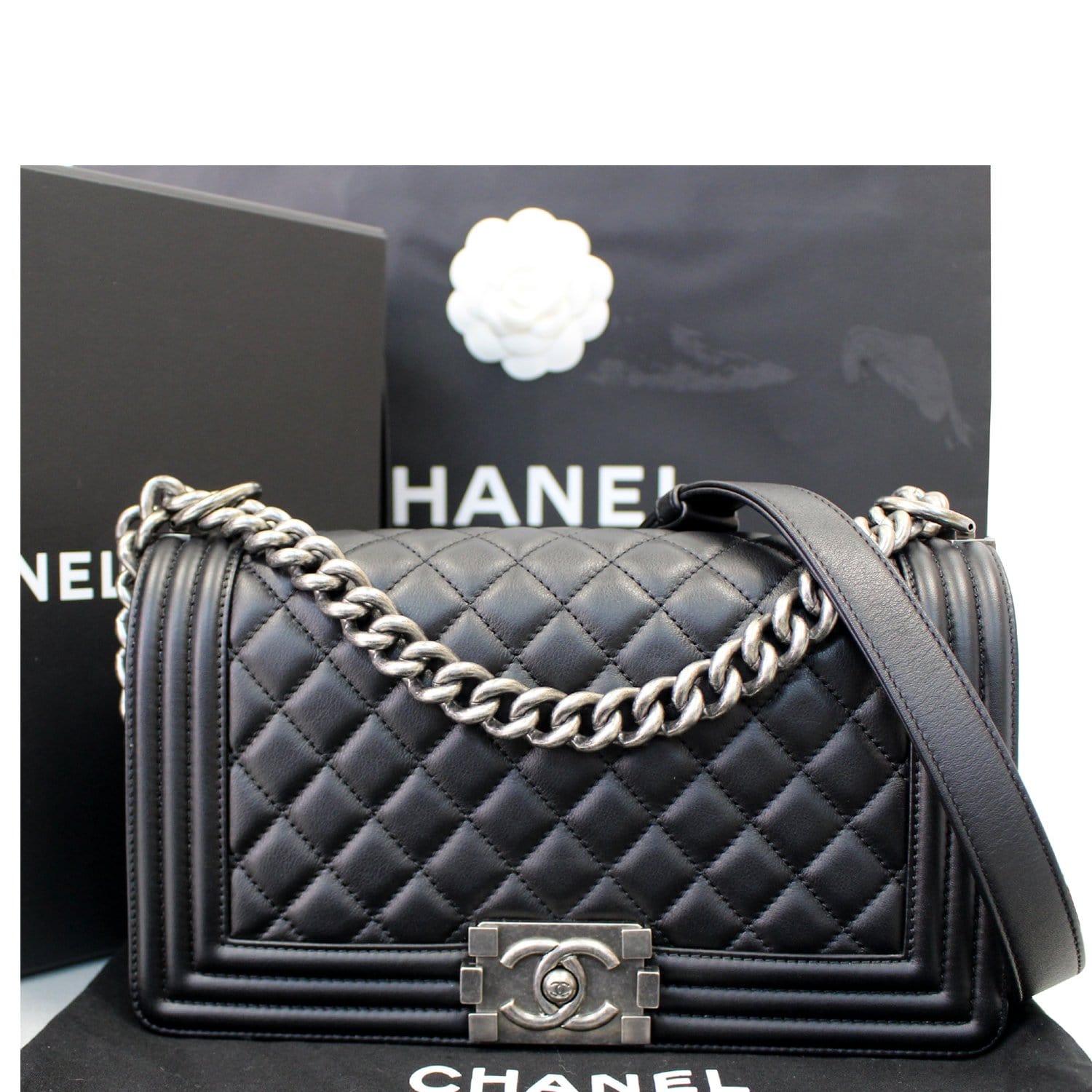 CHANEL BOY CHANEL Chain Shoulder Bag Leather Black A67086 Purse 90204538