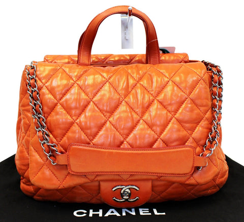 CHANEL 3 Bag Versus Orange Lambskin Leather Classic Flap Shoulder Bag