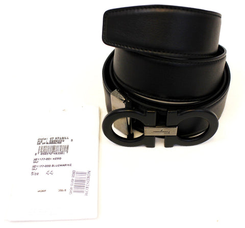 SALVATORE FERRAGAMO Gancini Buckle Belt Blue Marine Size 44