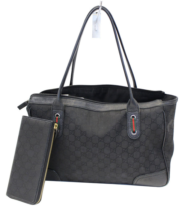 GUCCI Black GG Nylon Tote Shoulder Bag with Matching Wallet