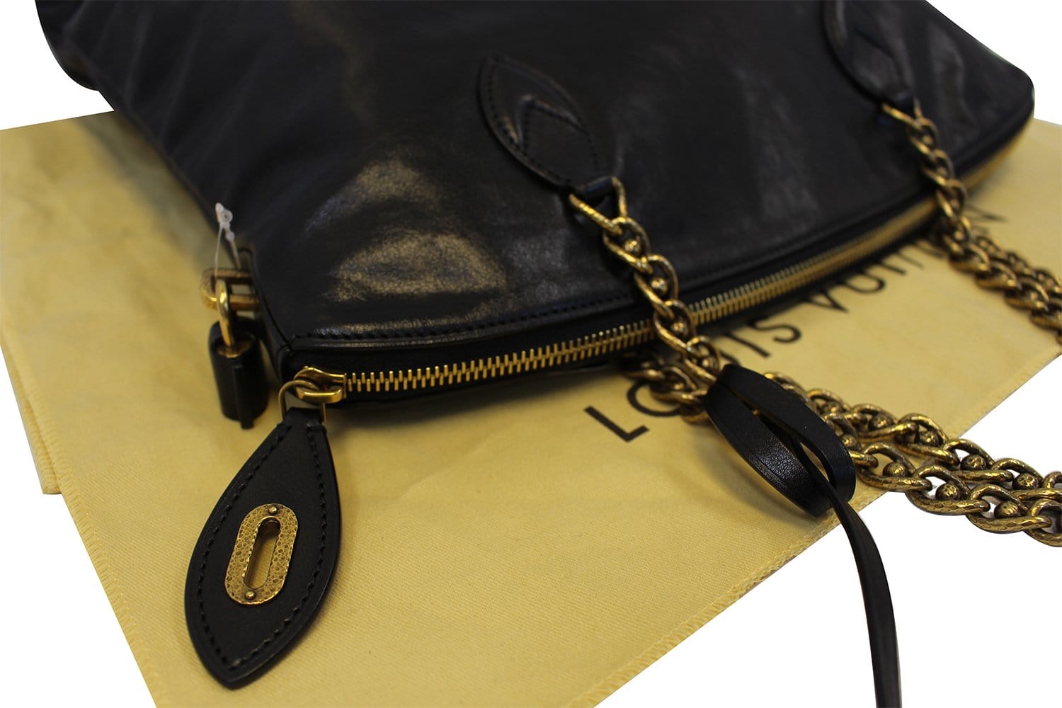 Authentic Louis Vuitton Black Cuir Boudoir Leather Lockit Chain Bag
