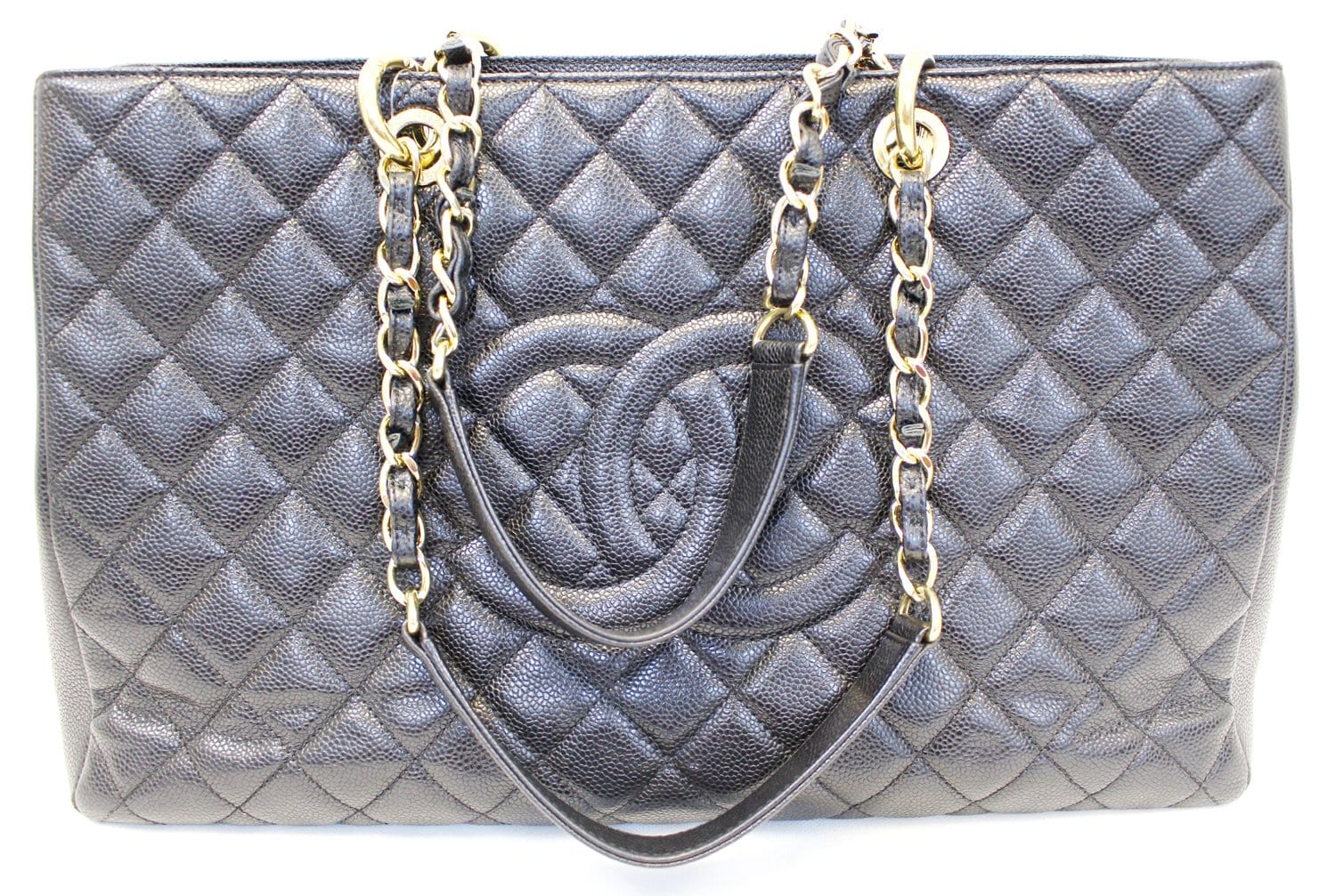 Chanel Black Quilted Caviar Timeless Grand Shopping Tote Silver