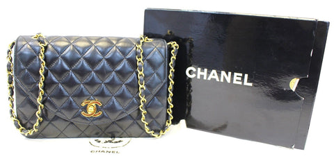 Chanel 9" Black Quilted Leather Shoulder Classic Flap Bag Vintage