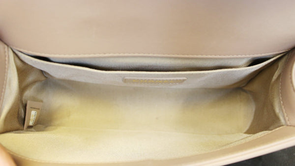 CHANEL Calfskin Chevron Quilted Dark Beige Medium Boy Flap Bag 