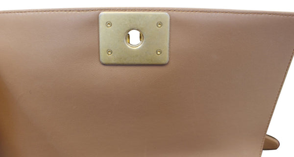 CHANEL Calfskin Chevron Quilted Dark Beige Medium Boy Flap Bag 