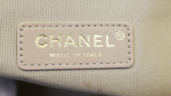 CHANEL Calfskin Chevron Quilted Dark Beige Medium Boy Flap Bag 