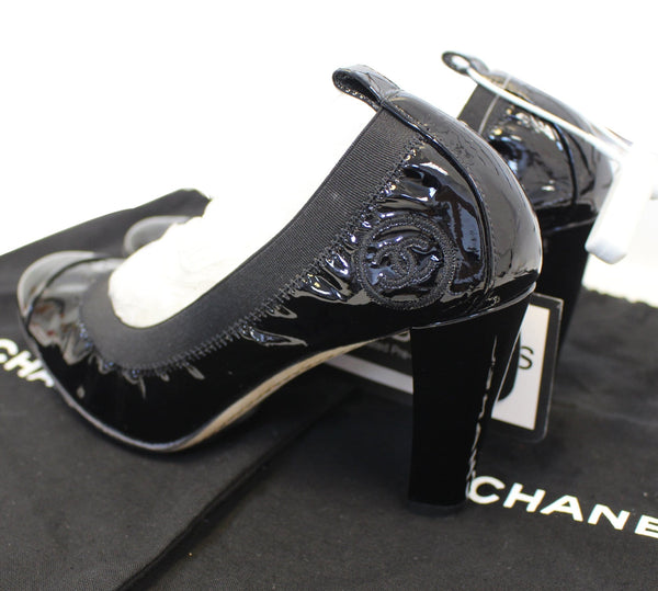 CHANEL Black Leather Elastic Ballet Pumps Size 36
