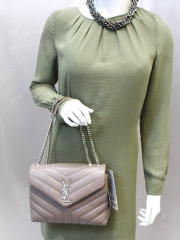 YVES SAINT LAURENT Matelasse Loulou Small Chain Shoulder Bag Taupe