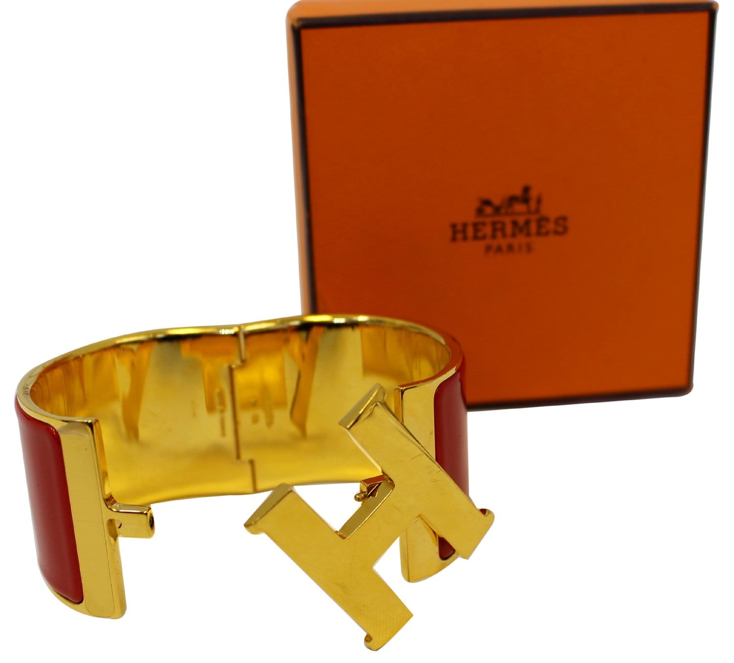 Hermès Clic H Bracelet - Black & Gold, Enamel, 17.7 cm/12 mm
