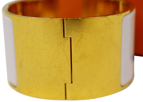 HERMES H Clic Clac Enamel Bracelet Bangle Size 7.5 White/Gold