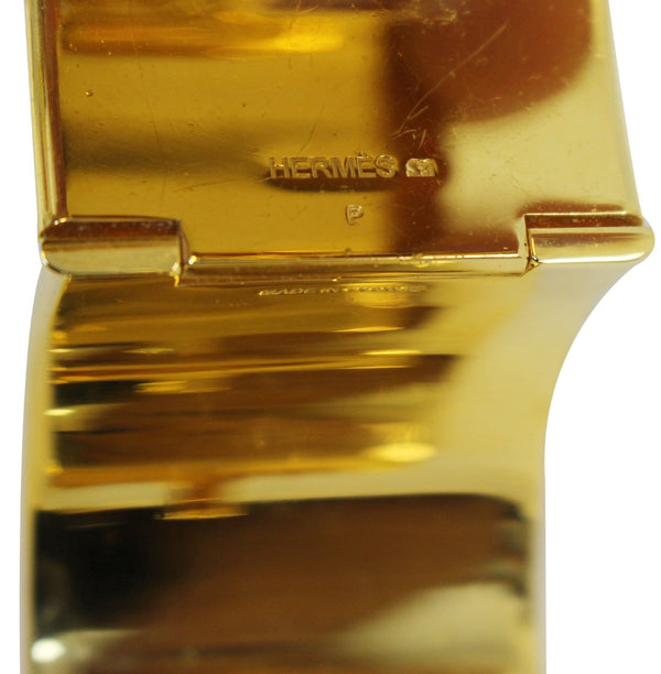 HERMES H Clic Clac Enamel Bracelet Bangle Size 7.5 White/Gold