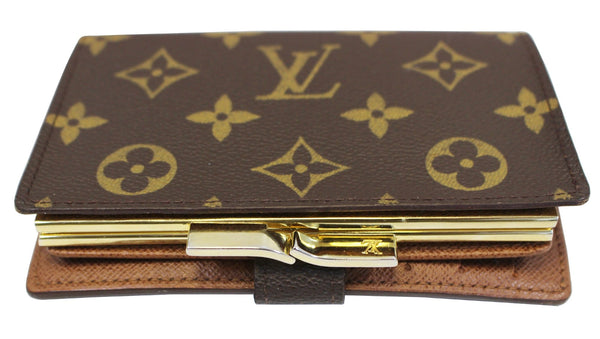 LOUIS VUITTON French Kisslock Monogram Canvas Wallet Brown