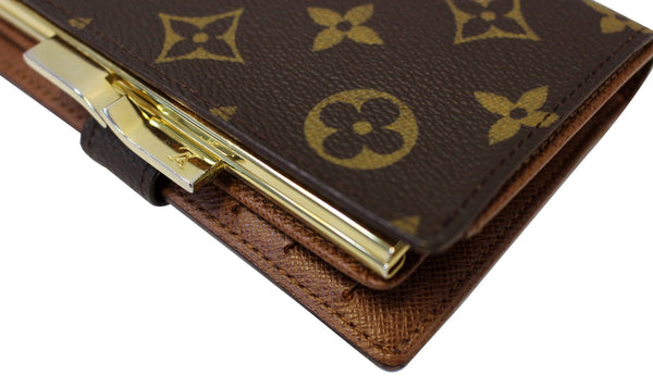 LOUIS VUITTON French Kisslock Monogram Canvas Wallet Brown
