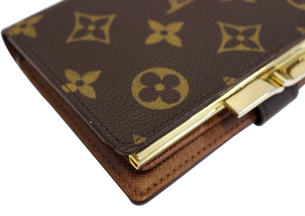 LOUIS VUITTON French Kisslock Monogram Canvas Wallet Brown
