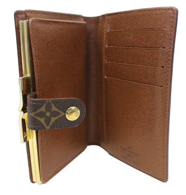 LOUIS VUITTON French Kisslock Monogram Canvas Wallet Brown