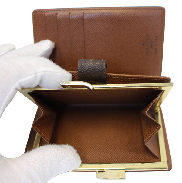 LOUIS VUITTON French Kisslock Monogram Canvas Wallet Brown