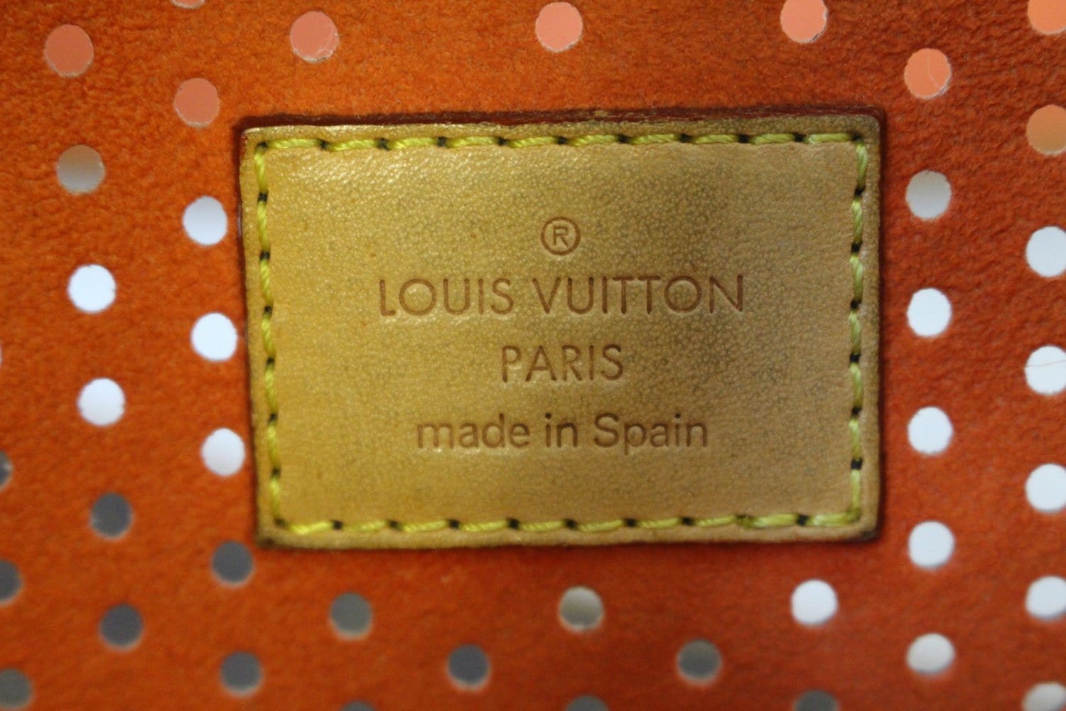 LOUIS VUITTON Y2K orange perforated LV monogram gold buckle heel