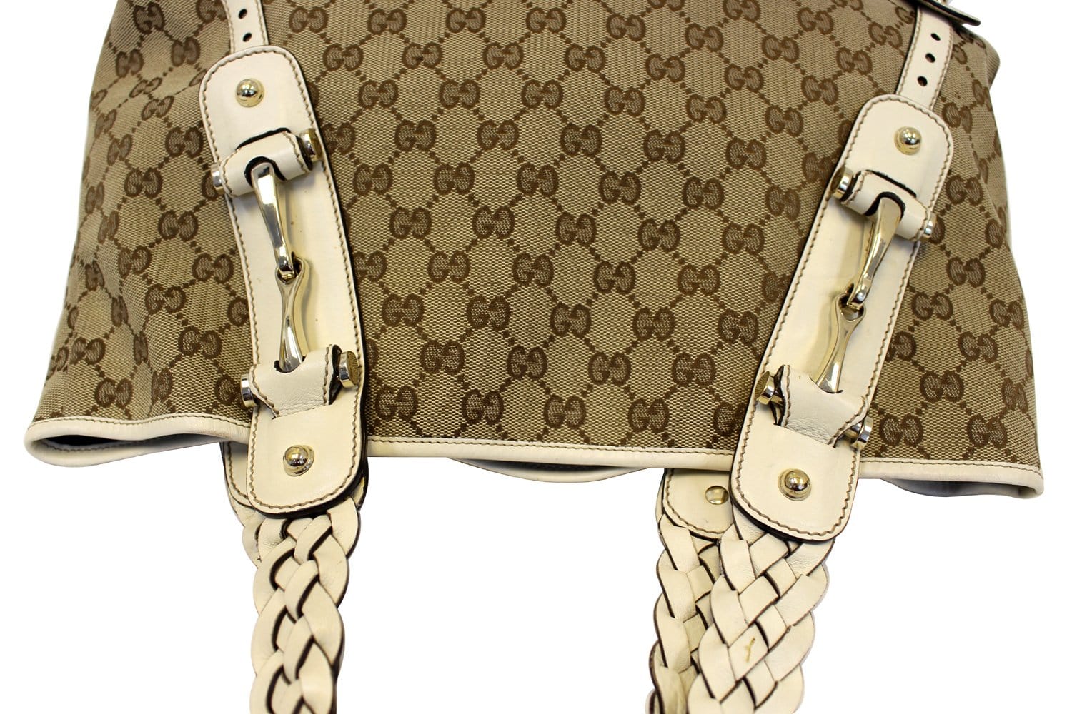 Gucci Beige/White GG Canvas Eclipse Large Shoulder Bag - Yoogi's Closet
