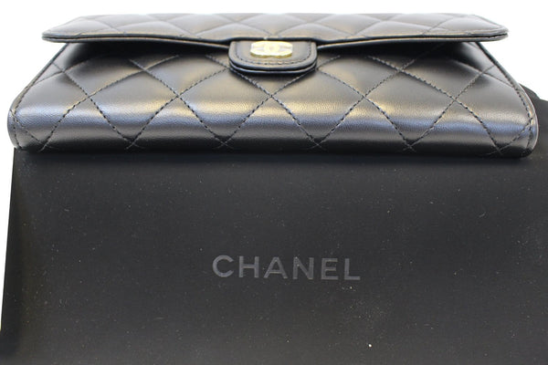 CHANEL Wallet Leather Black Quilted Lambskin Long Flap - logo