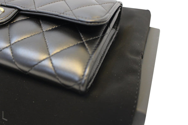 CHANEL Wallet Leather Black Quilted Lambskin Long Flap - 100% authentic