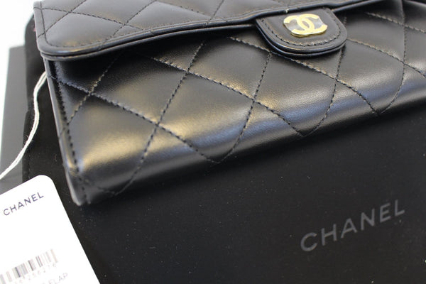 CHANEL Wallet Leather Black Quilted Lambskin Long Flap - corner