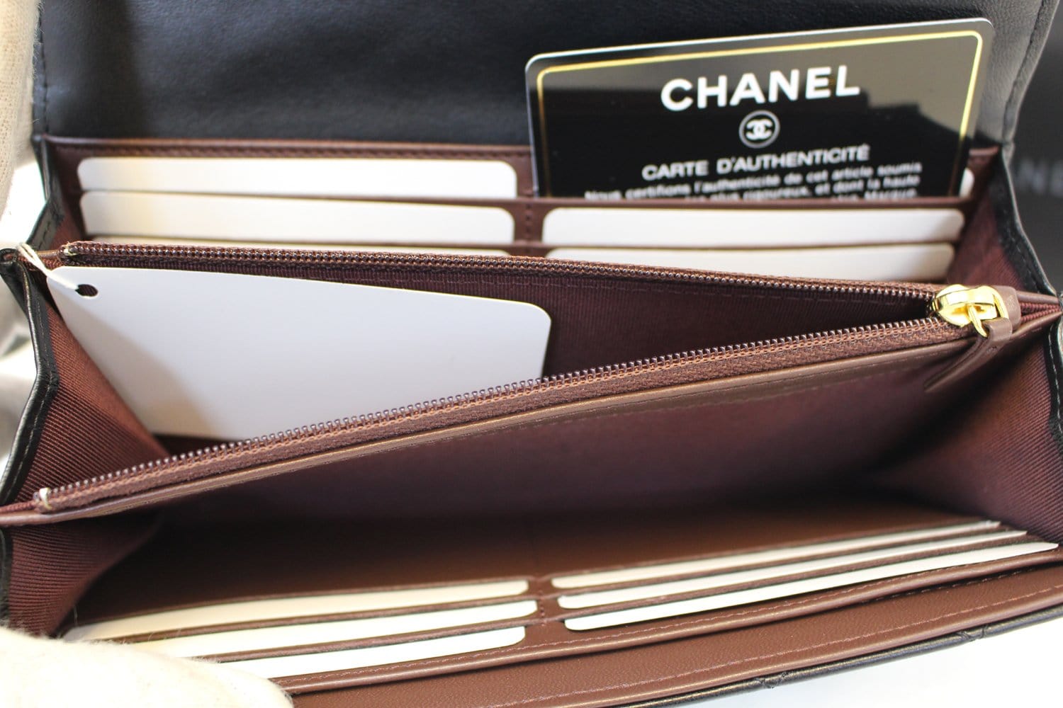 Chanel Black Quilted Lambskin Leather Flap Wallet On Chain