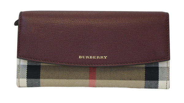 BURBERRY Wallet Check Leather Burgundy For Women- red interior