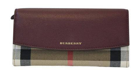 BURBERRY Wallet Check Leather Burgundy For Women