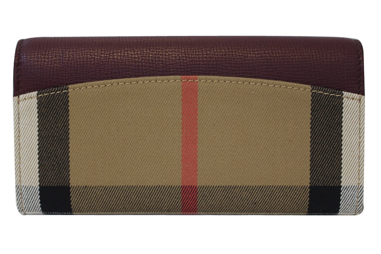 BURBERRY Wallet Check Leather Burgundy For Women