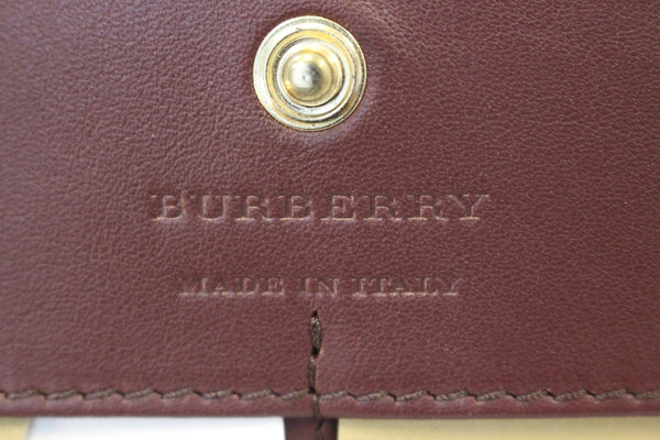 BURBERRY Wallet Check Leather Burgundy For Women - BURBERRY logo