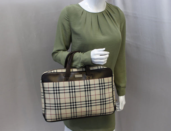 Burberry Canvas Leather Briefcase Bag - on Mannequin