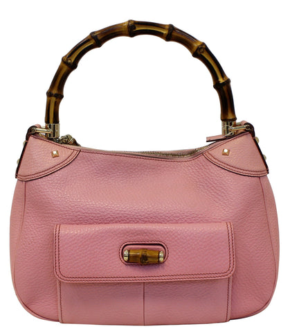 Gucci Bamboo Top Handle Pink Calfskin Leather Hobo Bag