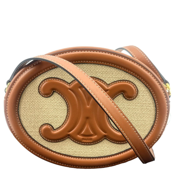 Celine Triomphe Oval Calfskin Leather Shoulder Bag Tan - Front