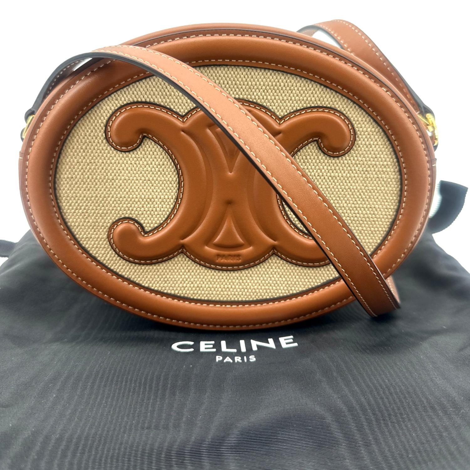 Celine Triomphe Shoulder Bag Tan in Natural Calfskin Leather with Gold-tone  - US