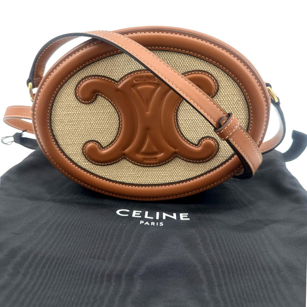 Celine Triomphe Oval Calfskin Leather Shoulder Bag Tan - Original Product