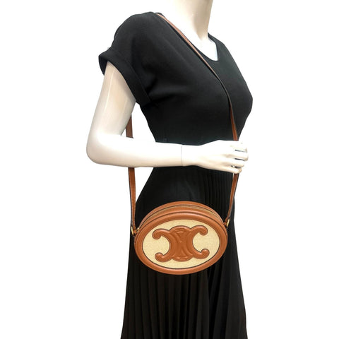 Celine Triomphe Oval Calfskin Leather Shoulder Bag Tan - Full View