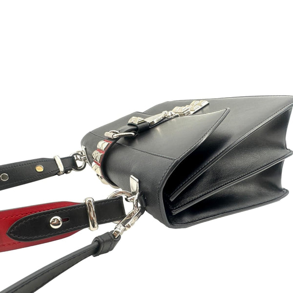 Prada Elektra Calf Saffiano Leather Shoulder Bag Black - Left Side