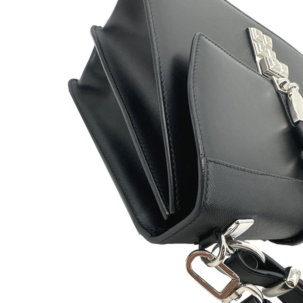 Prada Elektra Calf Saffiano Leather Shoulder Bag Black - Right Side
