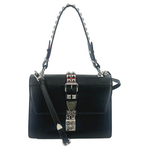 PRADA Elektra Calf Saffiano Leather Shoulder Bag Black