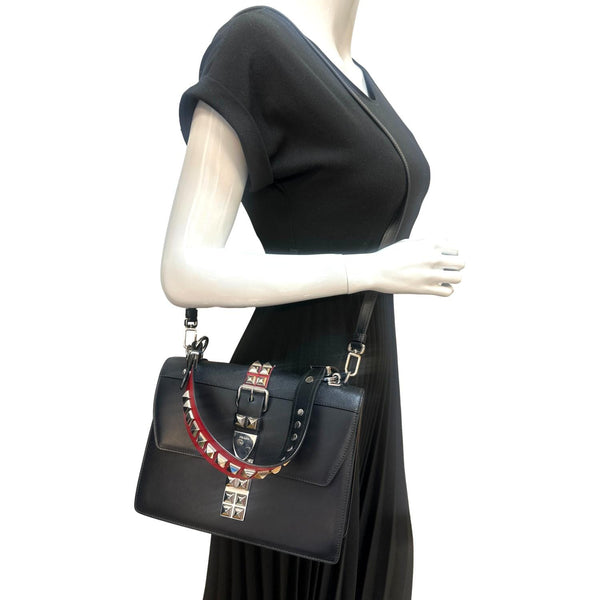 Prada Elektra Calf Saffiano Leather Shoulder Bag Black - Full View