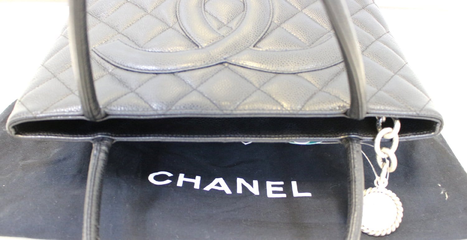 CHANEL Black Caviar CC Quilted Medallion Tote Bag