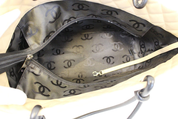 CHANEL Beige Quilted Leather Ligne Cambon Large Tote Bag