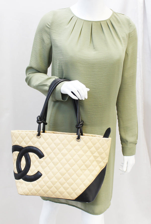 CHANEL Beige Quilted Leather Ligne Cambon Large Tote Bag