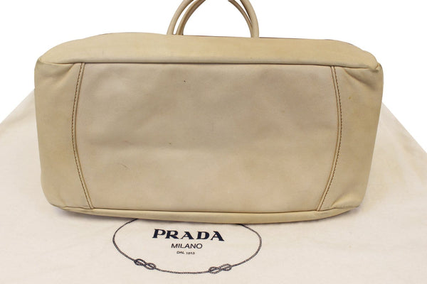 Prada Nappa Frills Shopping Beige Leather Tote Bag - Bottom View