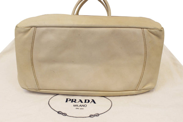 Prada Nappa Frills Shopping Beige Leather Tote Bag - Bottom View