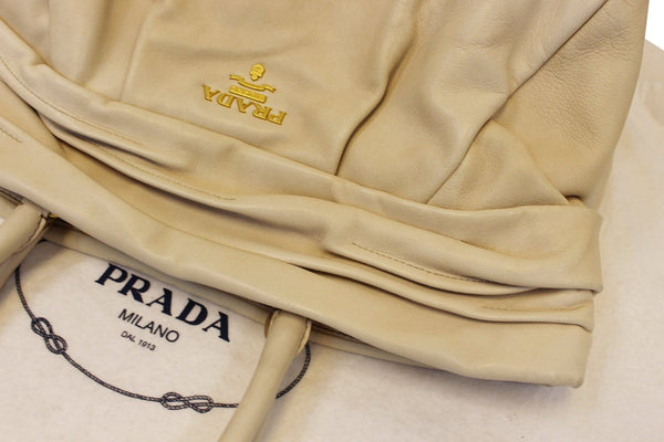 Prada Nappa Frills Shopping Beige Leather Tote Bag - Top View